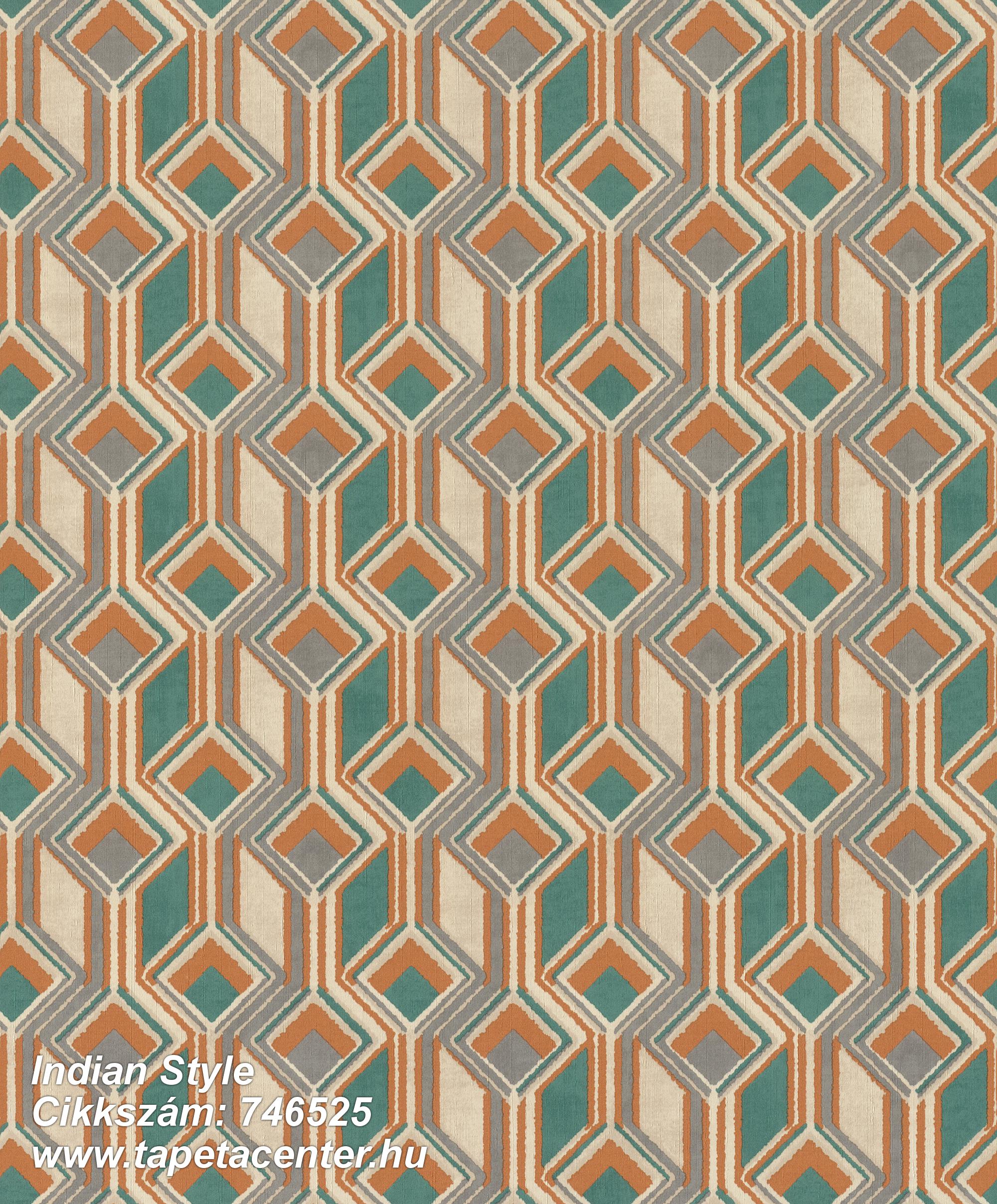 3d hatású,geometriai mintás,textil hatású,bézs-drapp,narancs-terrakotta,türkiz,zöld,lemosható,vlies tapéta 